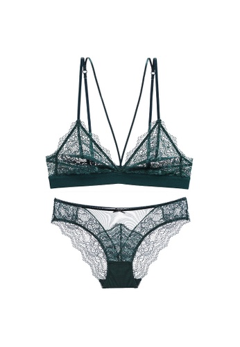 W.Excellence green Premium Green Lace Lingerie Set (Bra and Underwear) FB222US254B468GS_1