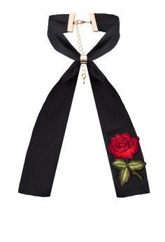 Dandelion  Rose Embroidery Black Collar Choker