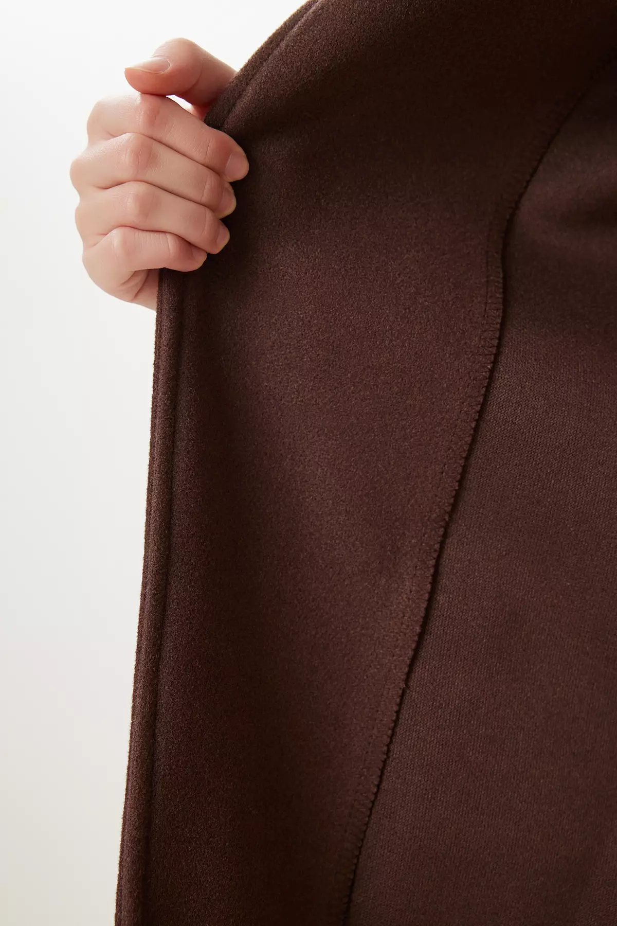 Women's Brown Double Breasted Collar Belted Cashmere Coat Mx00253