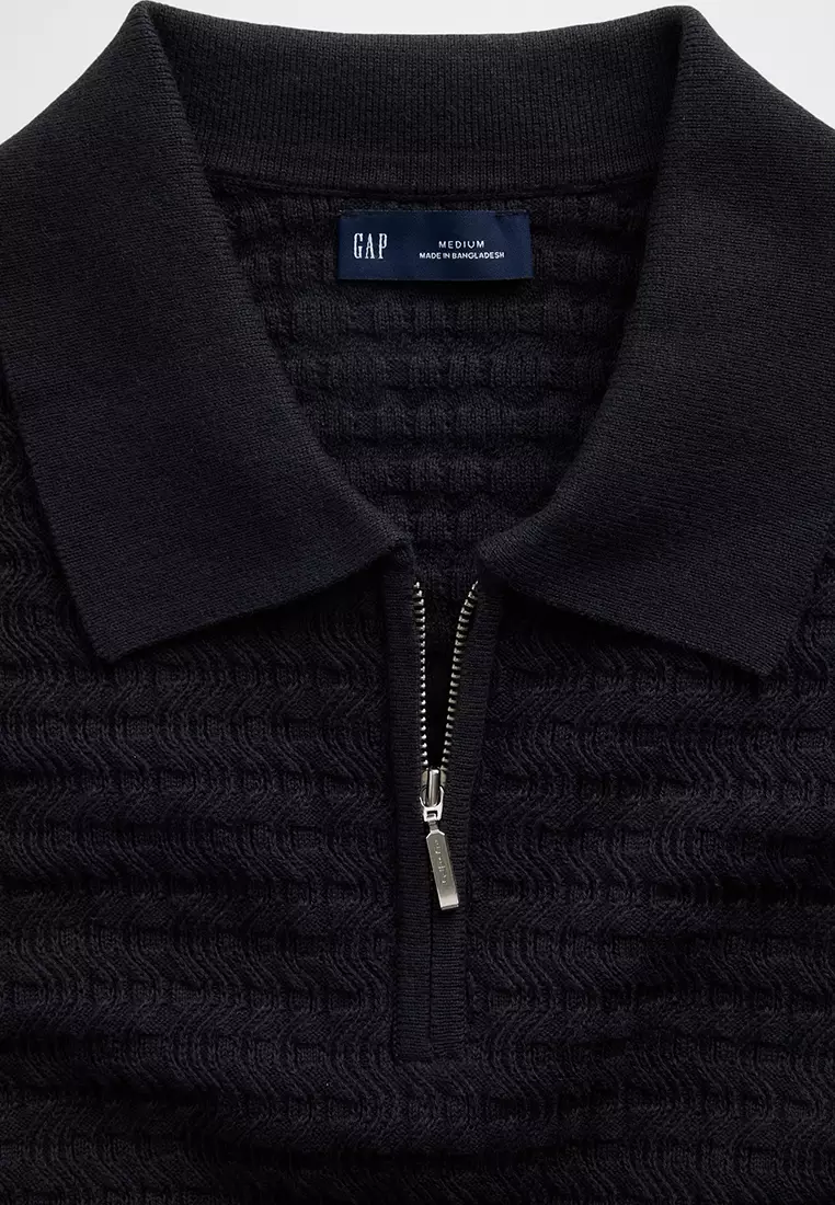 Textured Zip Sweater Polo Shirt