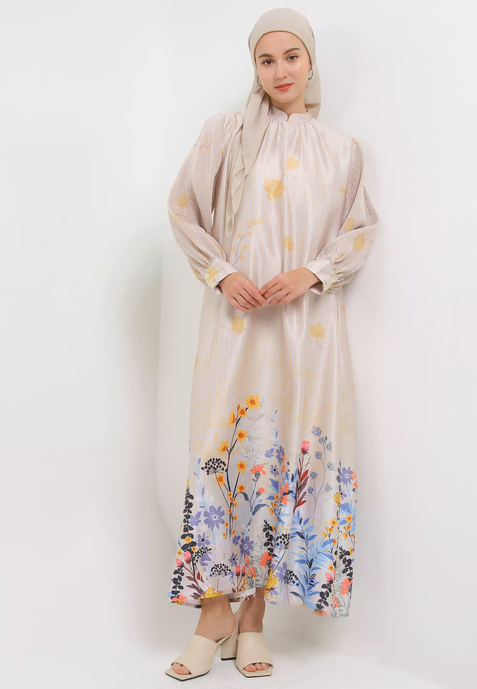 MFMW Madelyn Dress Gamis Satin Yellow Motif Bunga