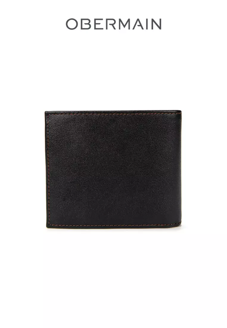 RFID Short Wallet No Hole With Coin Compartment Genuine Leather Black