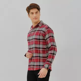 PAULMAY Kemeja Flanel Pria Lengan Panjang Merah 6713