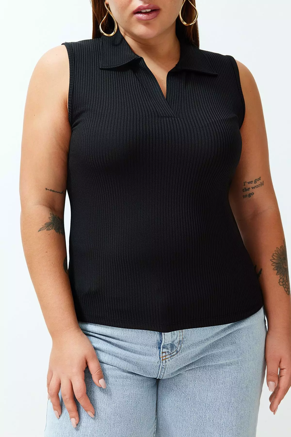 Plus Size Sleeveless Polo Top
