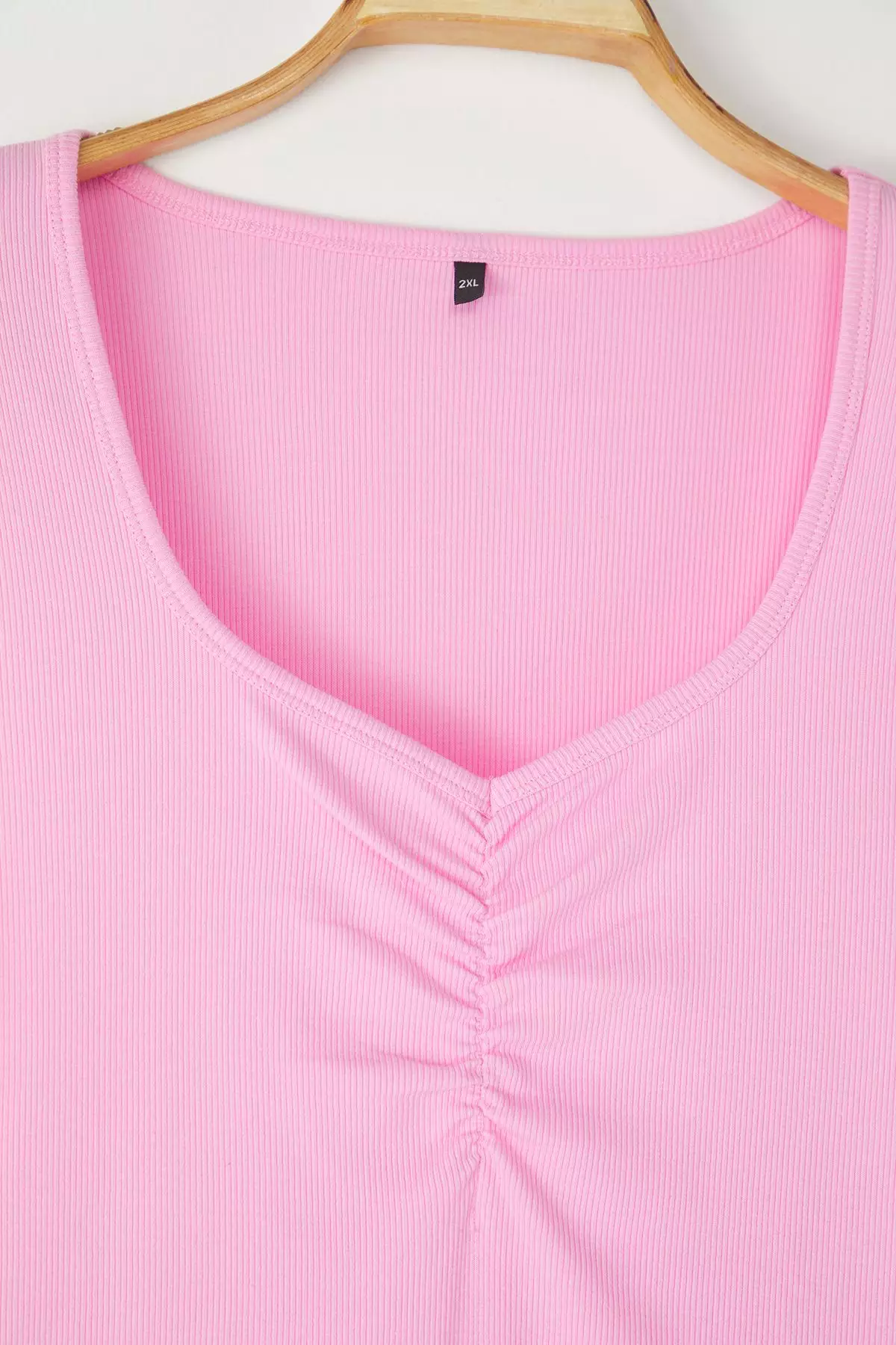 Plus Size Gathered Detail Ribbed Blouse