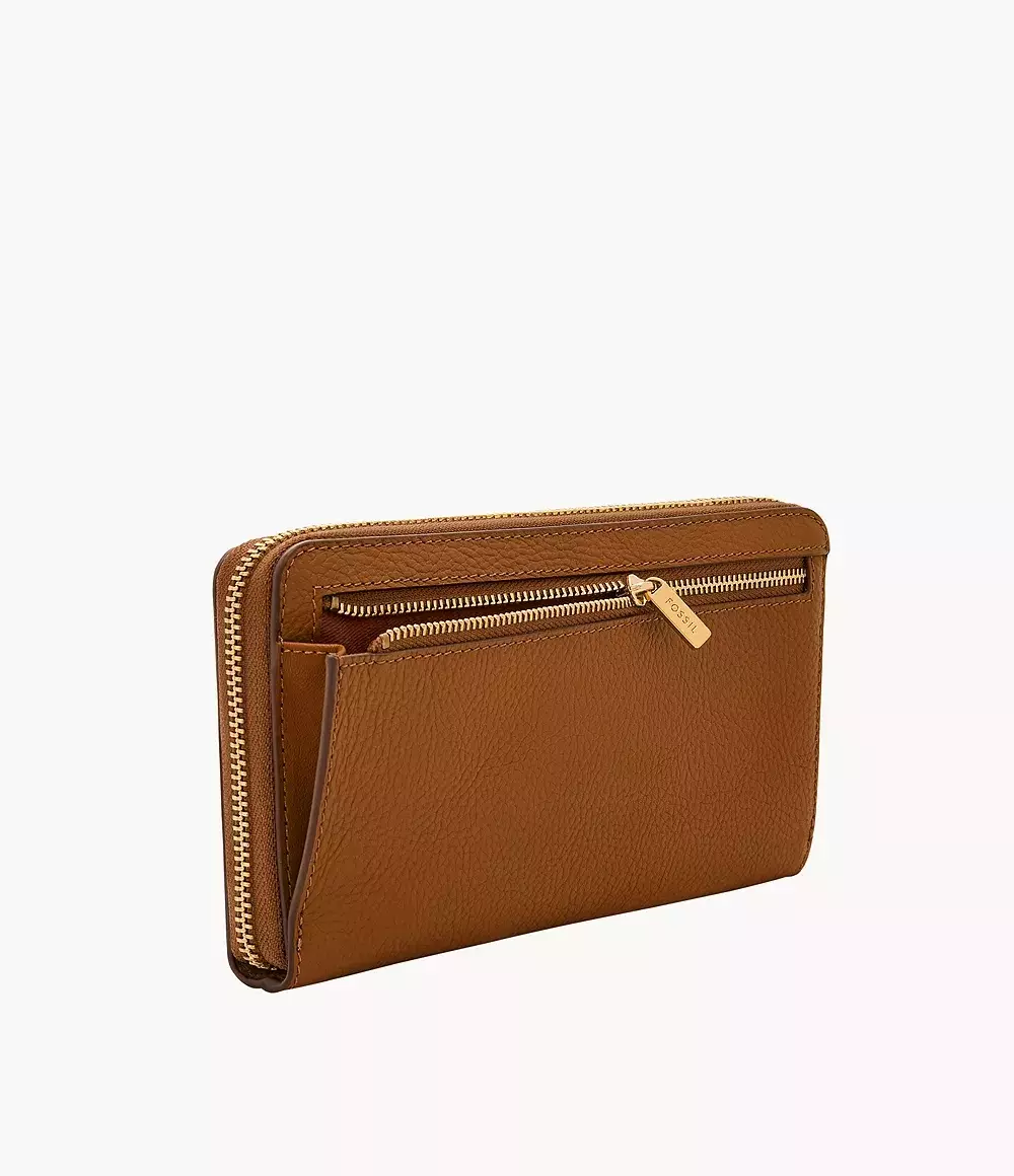 Jual Fossil Fossil Liza Leather Zip Clutch Blue Multi Woven Dompet