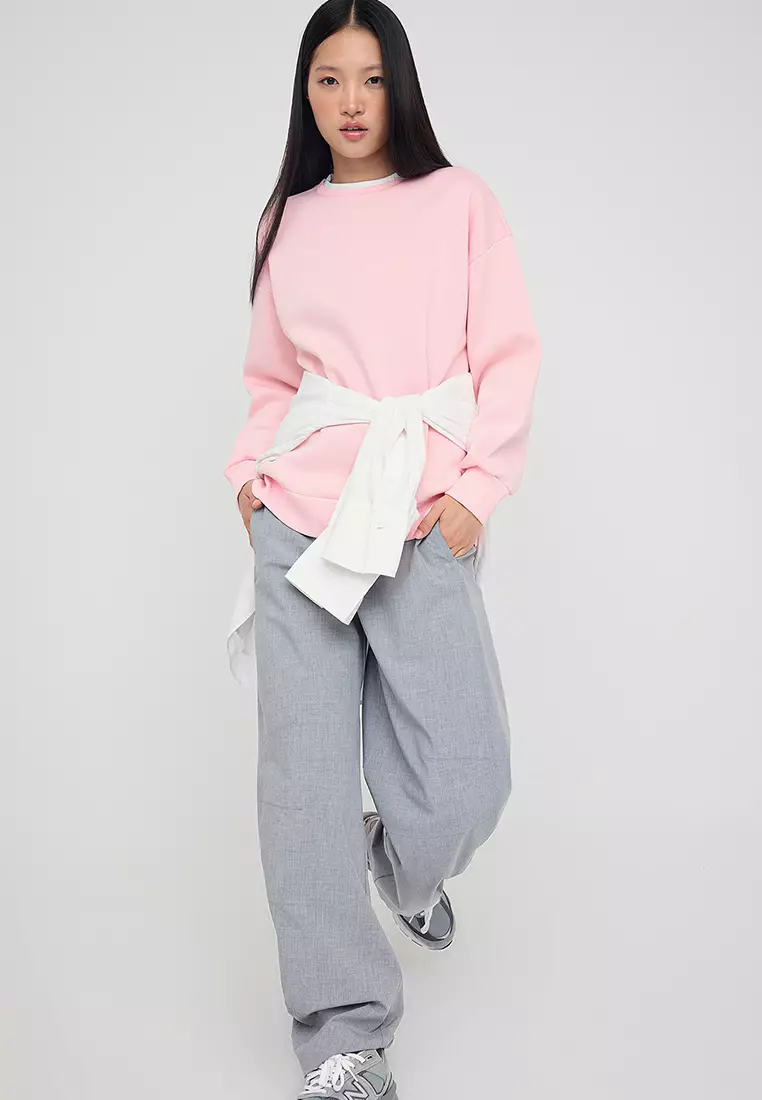 Light Pink Color Block Oversize/Wide Pattern Thick Knitted Sweatshirt Twoaw26Sw00025