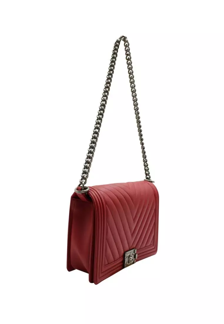 Chanel Pre-Loved CHANEL Dark Red Ruthenium Finish Hardware Boy Bag 2023, Buy Chanel Online