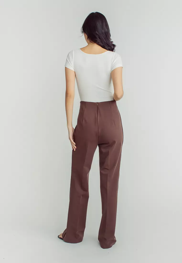 High waisted back zipper cheap pants