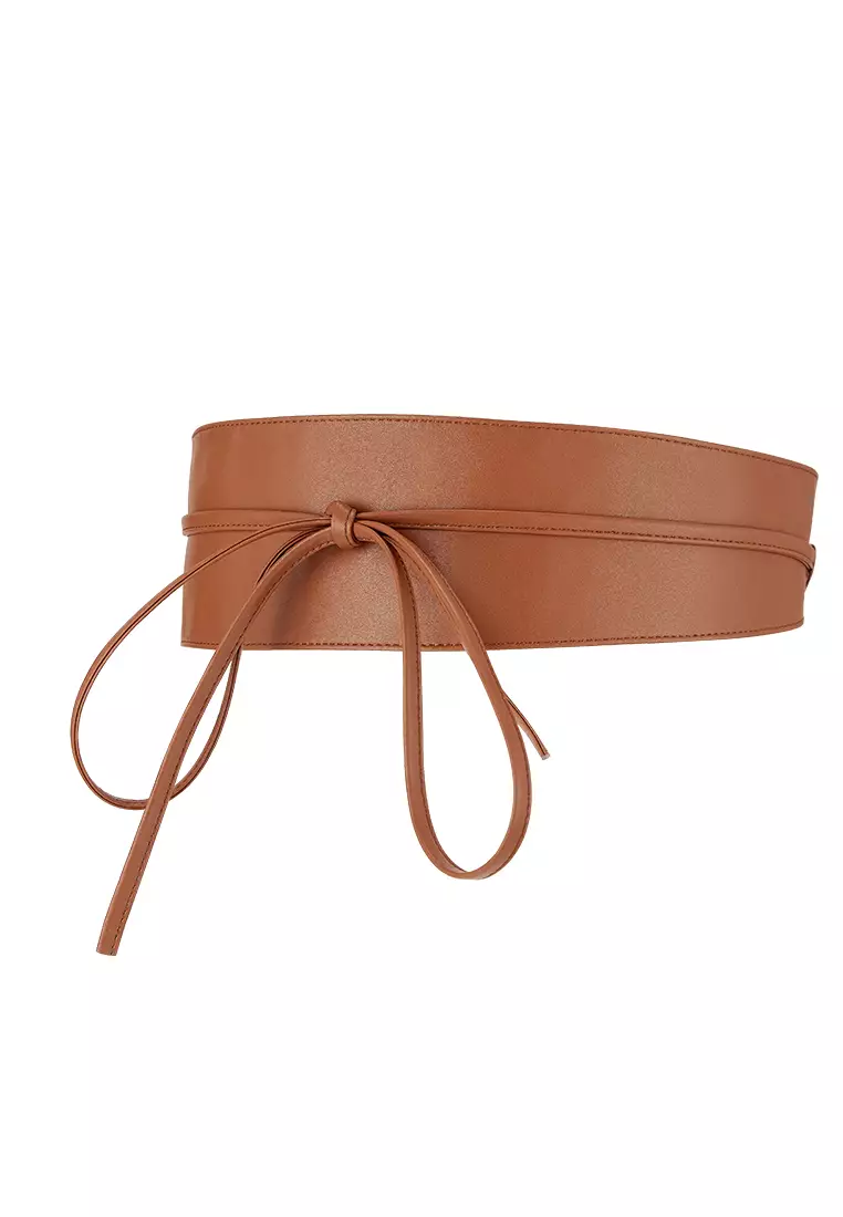 Women's Wide Leather Sash-Waist Belt with Cinching Girdle Style - Karis in Brown