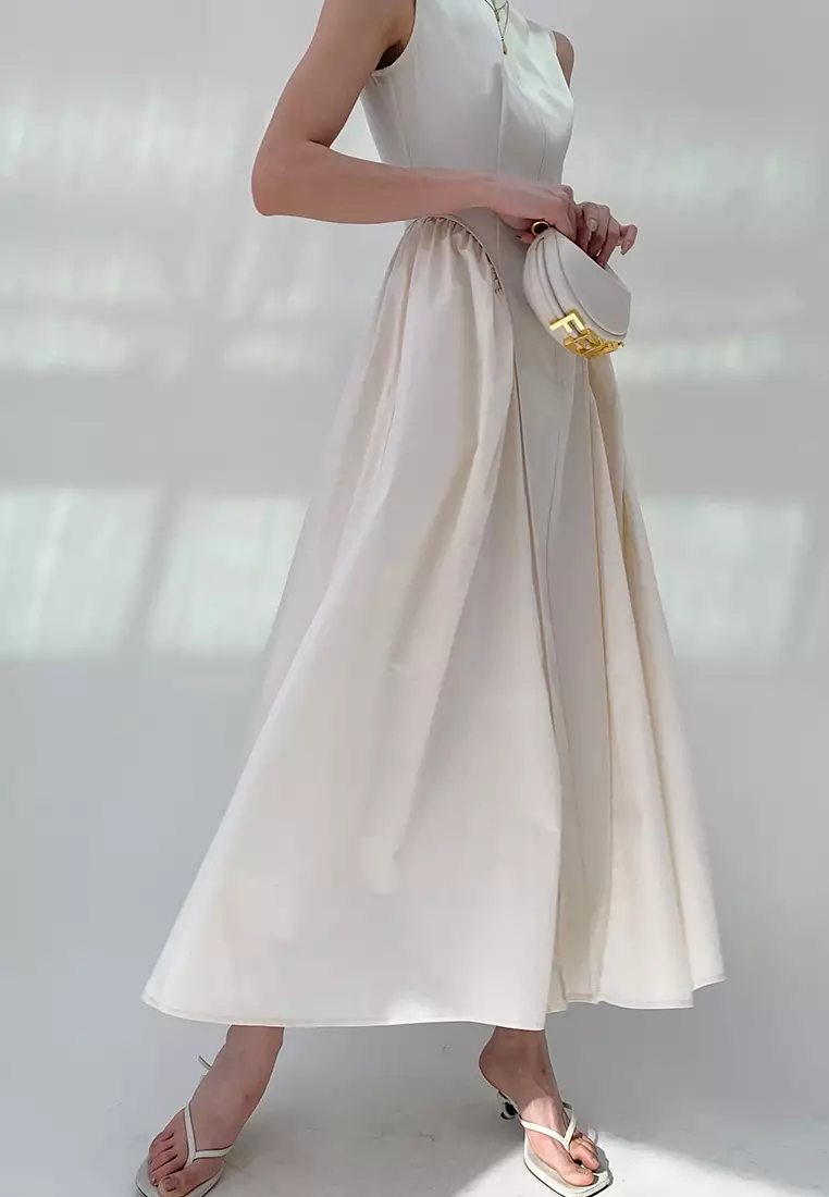 Fashionable and elegant patchwork pleated sleeveless dress K052806W