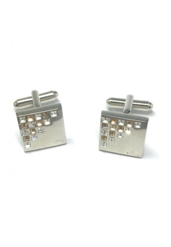 Splice Cufflinks silver White and Yellow Crystals Patterned Square Cufflinks SP744AC10FTHSG_1