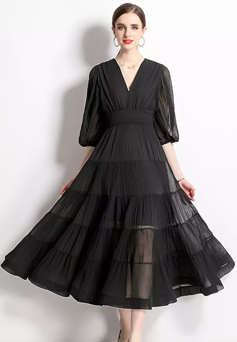 Chiffon puff 2024 sleeve dress