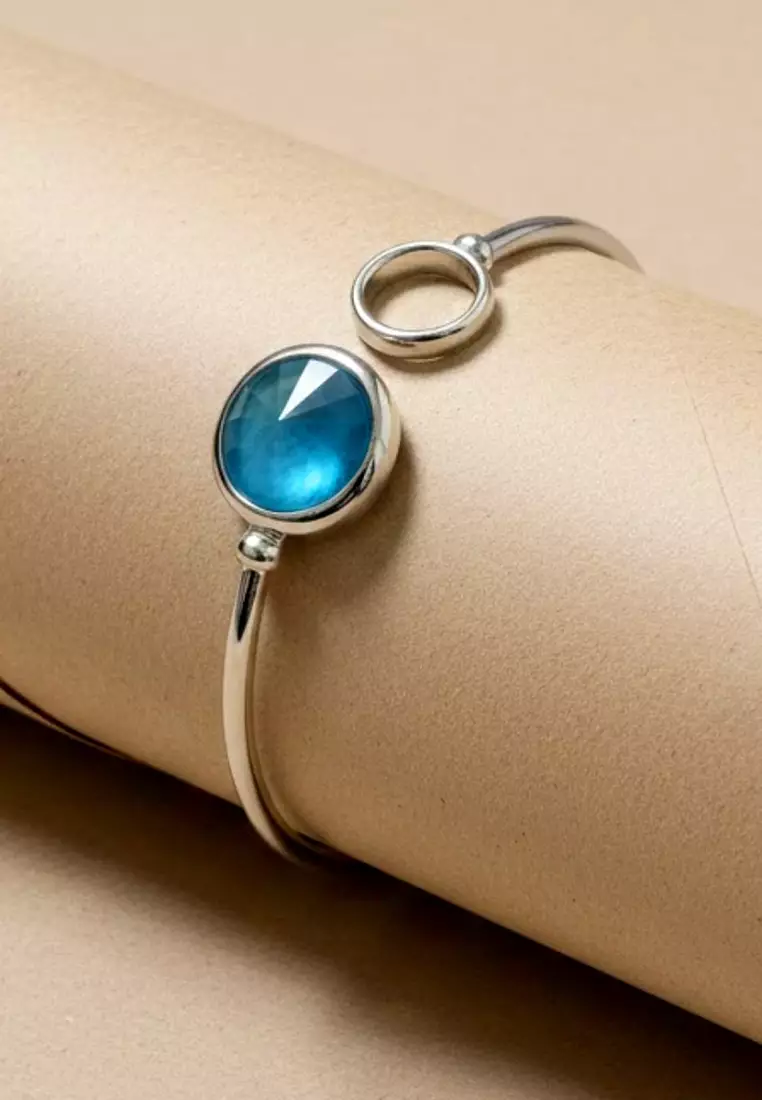 Pristine Bangle White Gold Embellished with SWAROVSKI® crystals-White Gold/Azare Blue