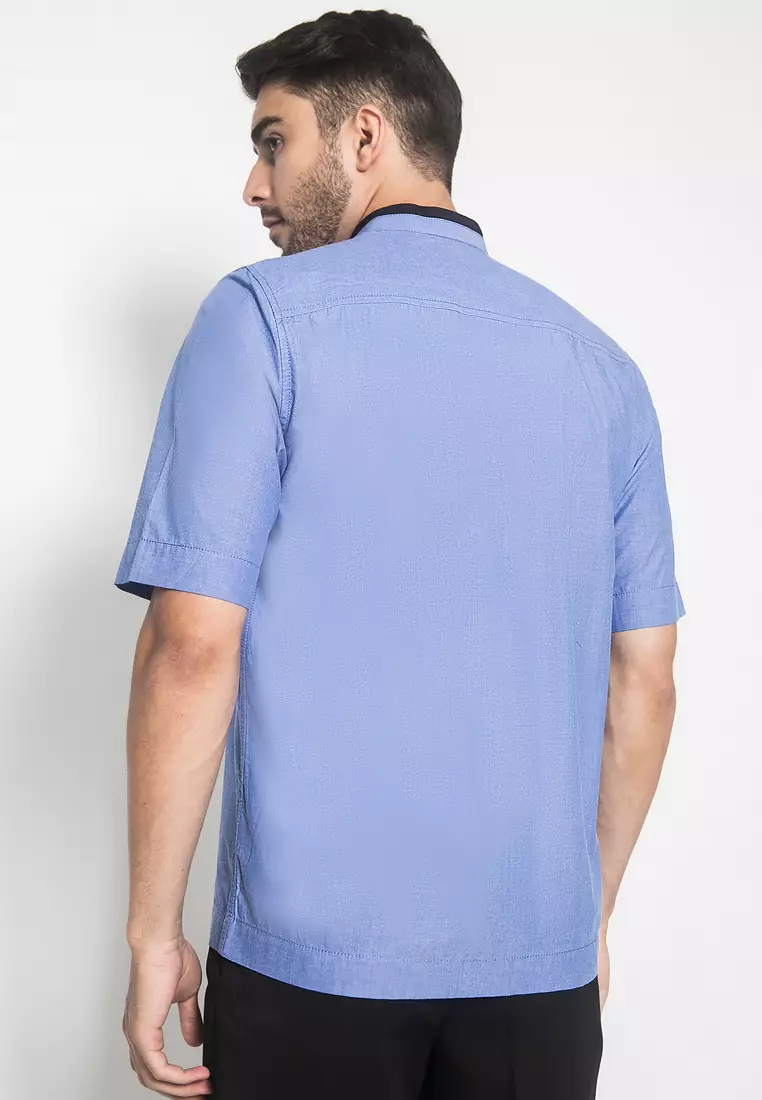 LGS - Regular Fit - Baju Koko - Bordir Simetris - Kantong Satu - Biru - CSH.285.S1055K.351.C