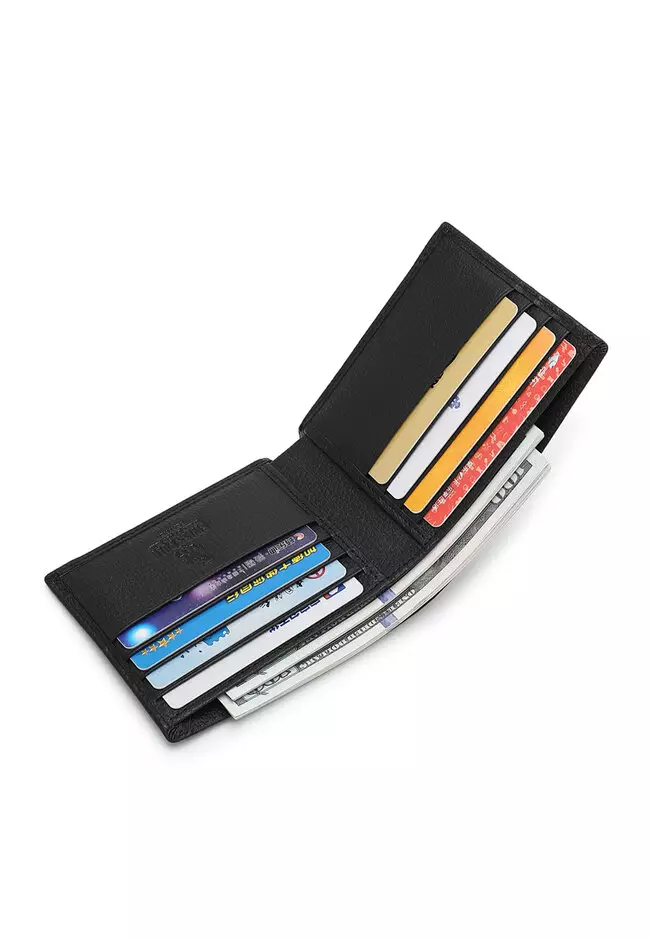 Genuine Leather RFID Short Wallet - Black