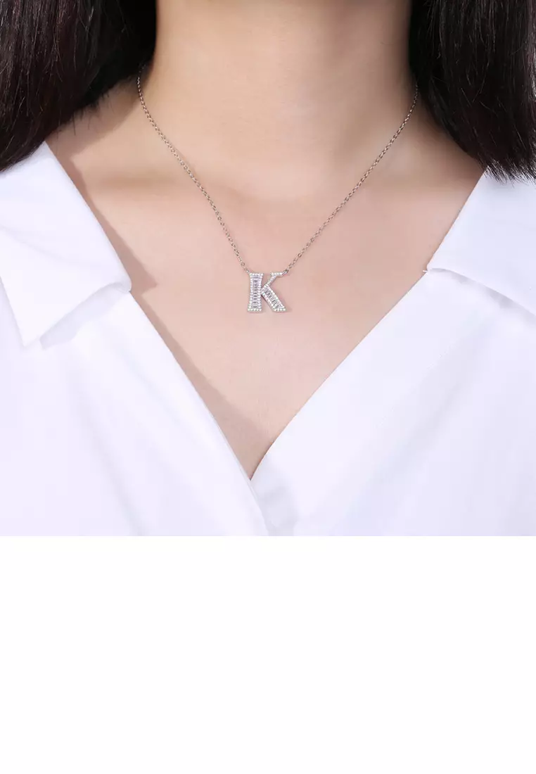 925 Sterling Silver Fashion Personality English Alphabet K Cubic Zircon Necklace