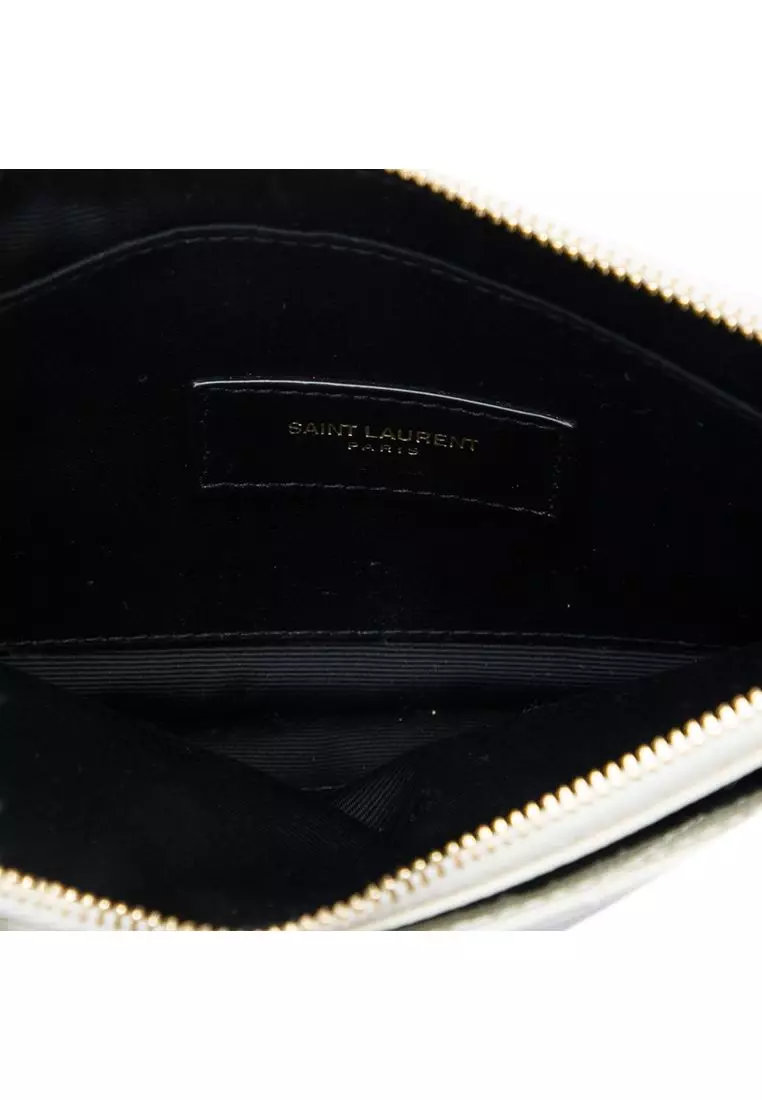 Pre-Loved Saint Laurent Grain De Poudre Chevron Monogram Bill Pouch