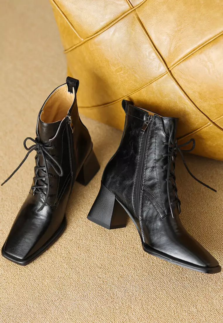 VANSA Stylish Sheep Leather Lace Up Martin Boots VSW-B-C49