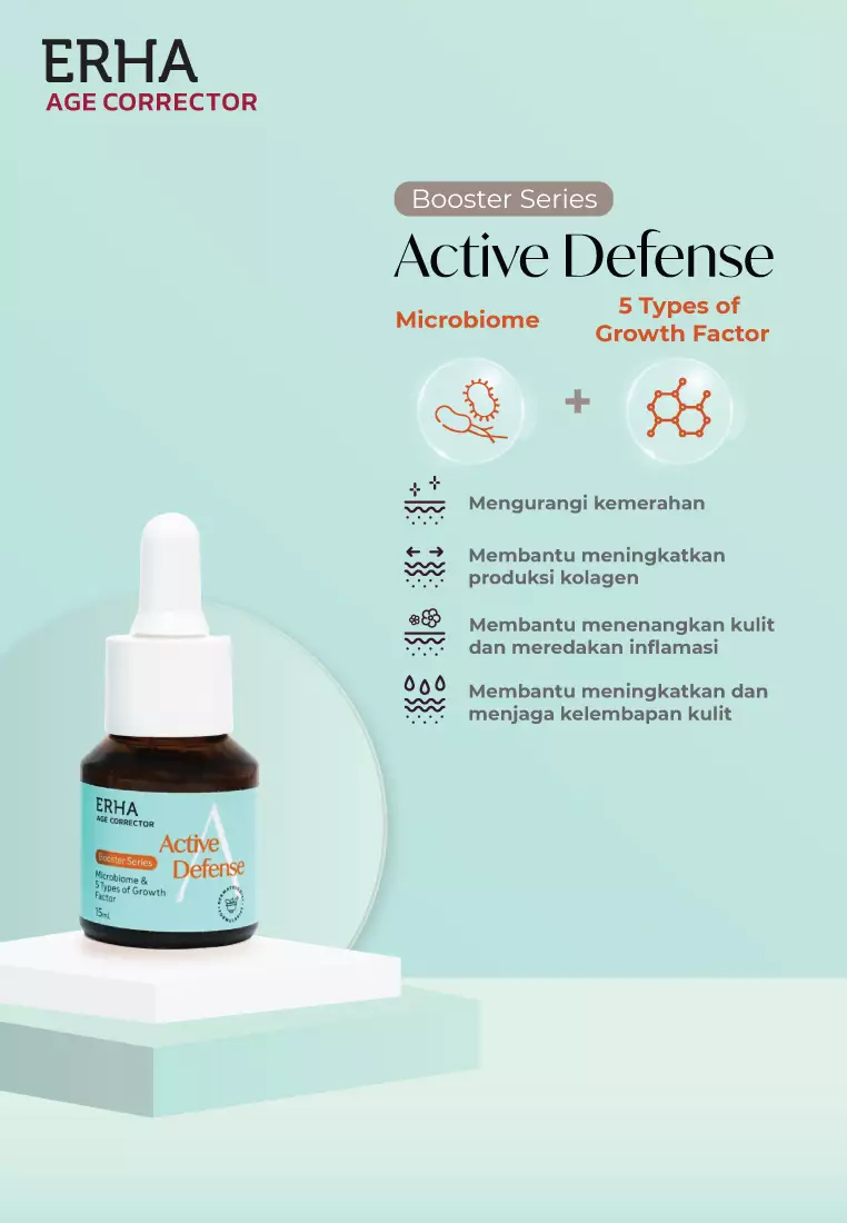 ERHA Age Corrector Active Defense Booster 15ML - Anti Aging Booster | Microbiome & 5 Tipe Growth Factor | Skin Barrier | Melembabkan | Mengurangi Kemerahan | Meningkatkan Kesehatan Kulit | Menyamarkan Tanda Penuaan