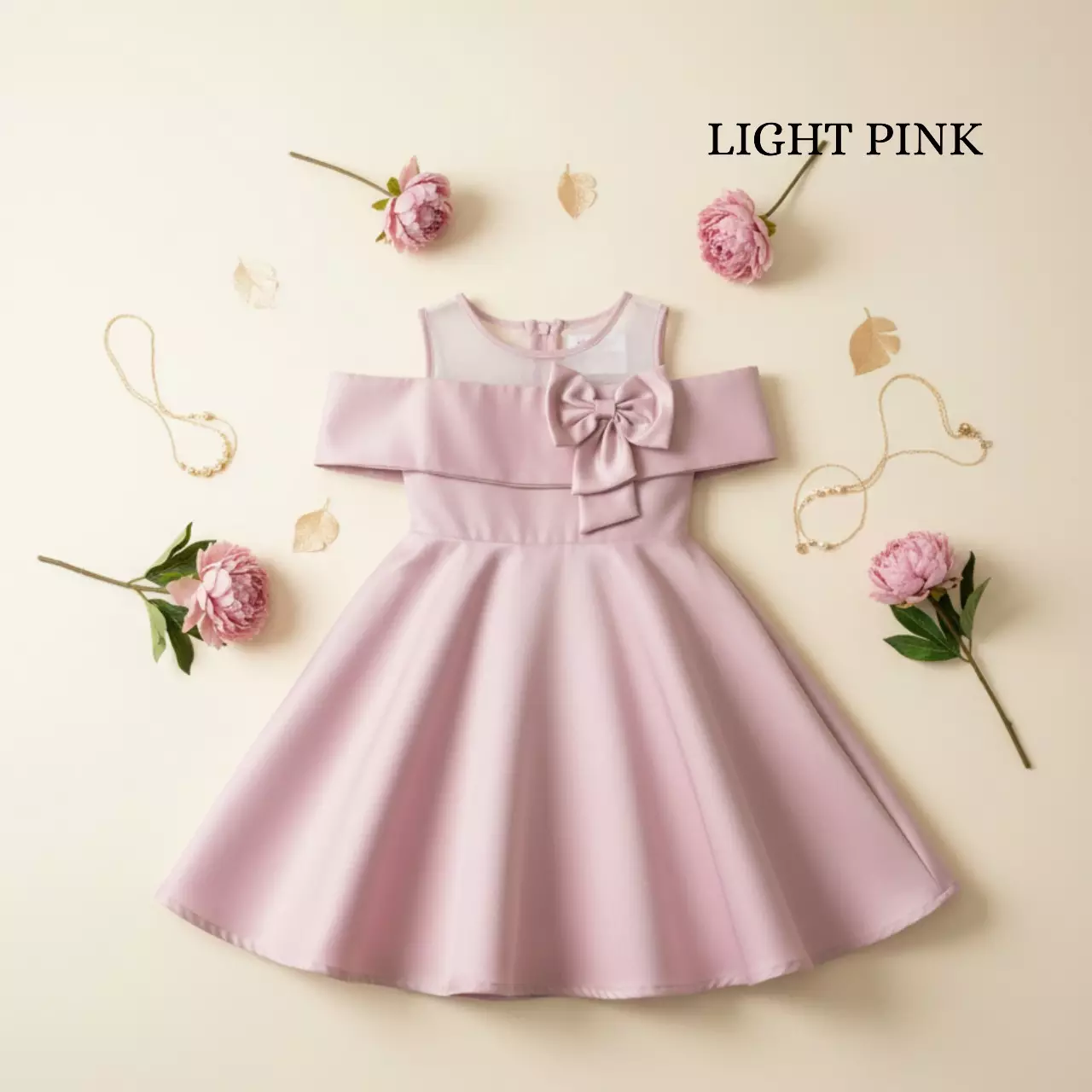 Two Mix - Baju Dress Pesta Anak Perempuan - Gaun Anak Cewek Natal Satin Usia 1-14 Tahun 4461 Warna Light Pink
