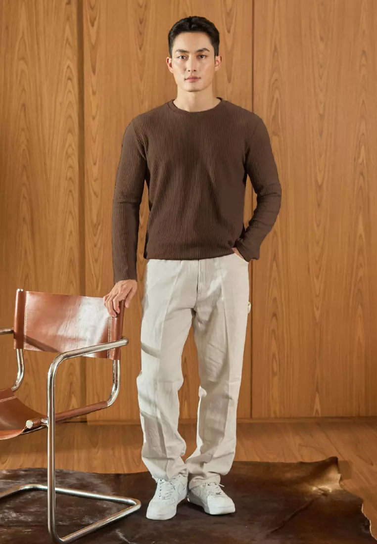 Kale Raffle Brown / Kaos Polos Tekstur Lengan Panjang Pria / Unisex