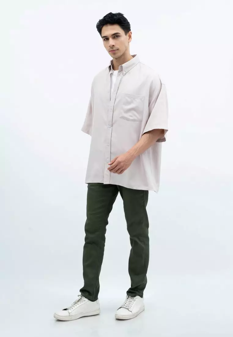 Houseofcuff Kemeja Oversize Jumbo Lengan Pendek Pria Unisex Cream