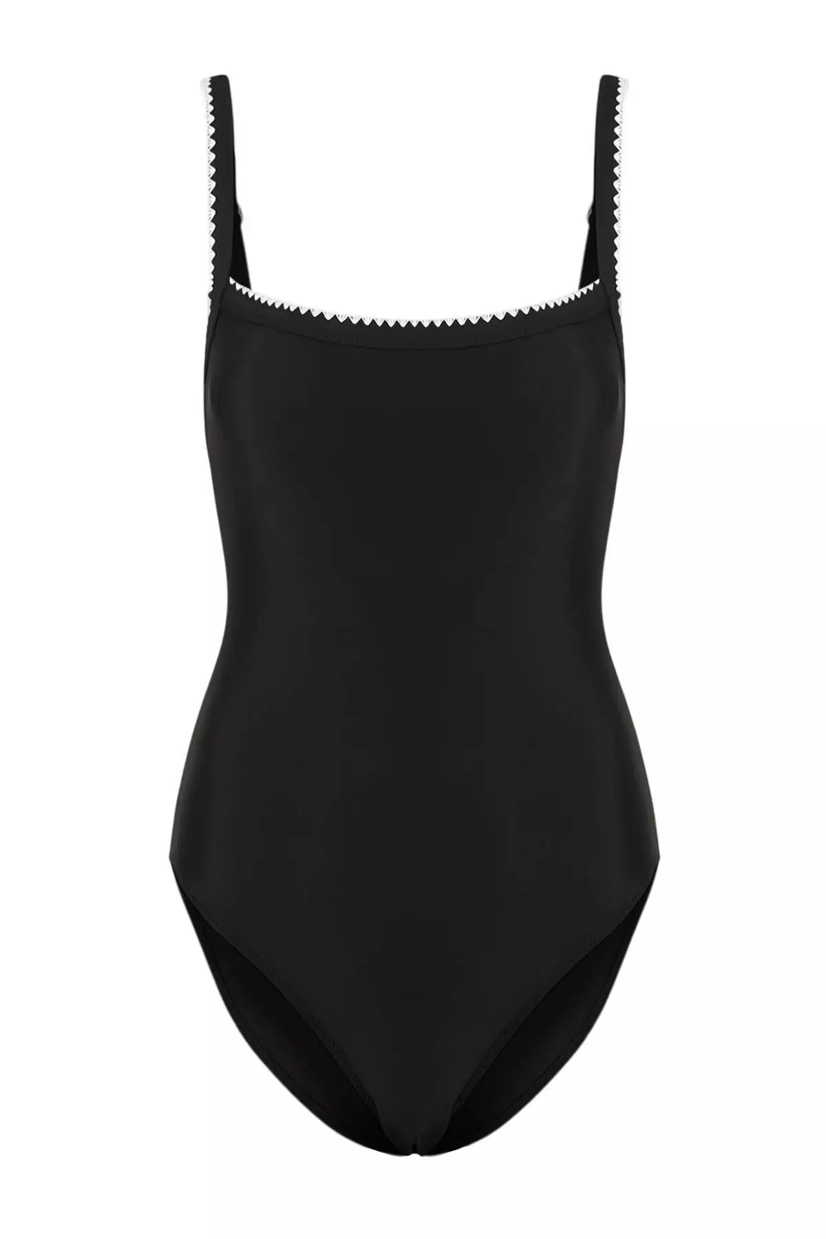 Black Square Neck Covered Drawstring Regular Swimsuit Tbess26Ma72
