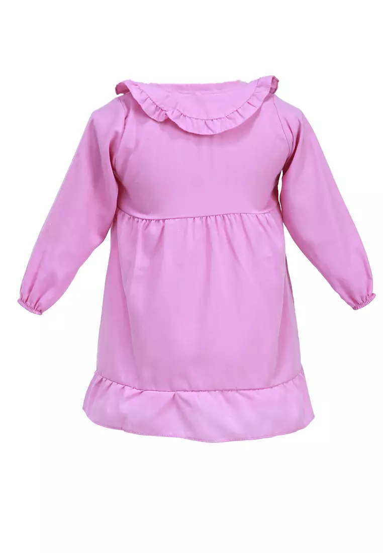 Bianca Dress Kasual Anak Perempuan Motif Polos Kids Tunik Lengan Panjang Material Cotton ORIGINAL - Lilac