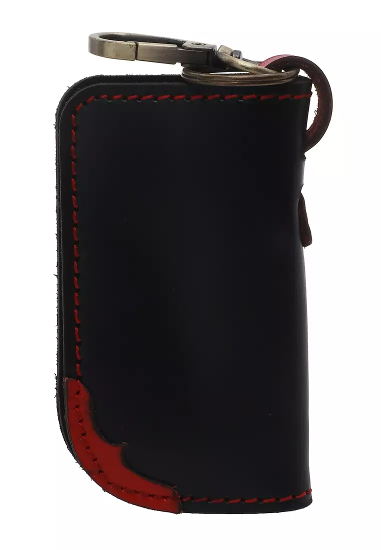 Elgreno Wallet STNK Gantungan Kunci Mobil Motor Handmade Material Genuine Leather Kulit KH3 ORIGINAL - Black Red