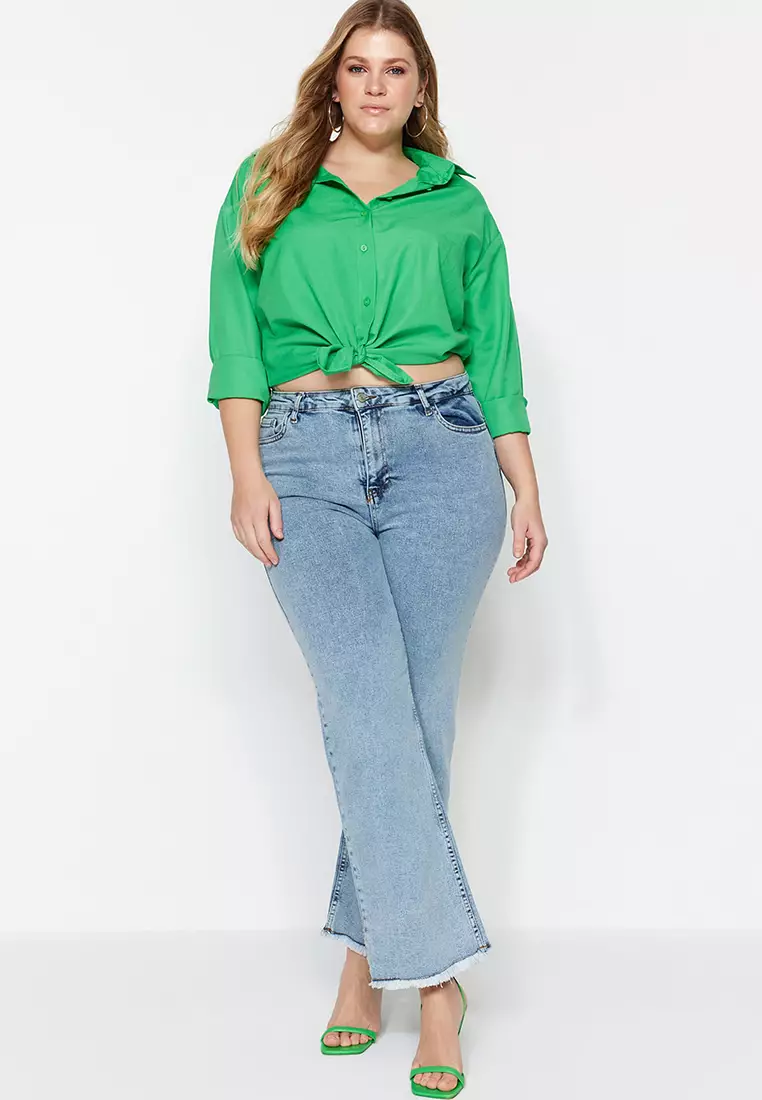High Waist Dirty Trim Detailed Wide Leg Jeans.