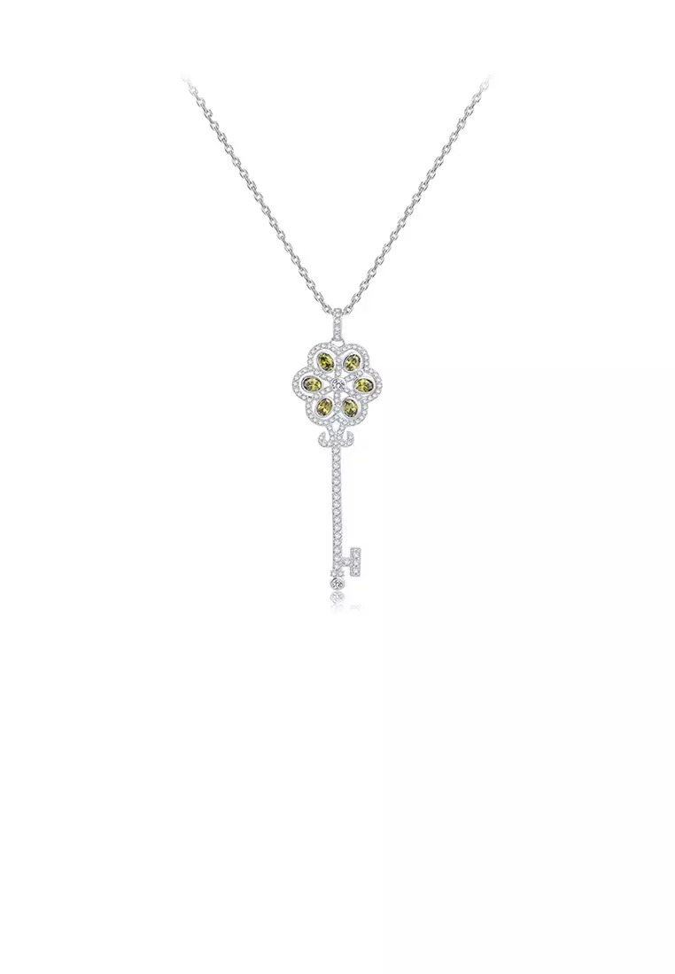 Fashion Temperament Flower Key Pendant with Cubic Zirconia and Necklace