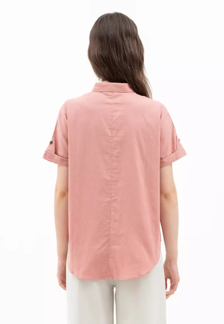 Urban Exchange Alisha Shirt Dusty Pink - Atasan Kemeja Basic Lengan Pendek Warna Dusty Pink