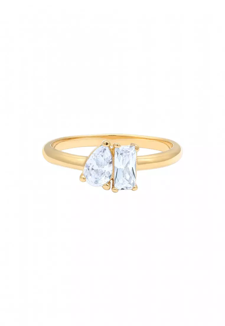 Cincin Perhiasan Perak 925 Wanita Drop Zirconia Gold Plated