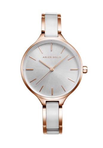 Aries Gold 白色 Aries Gold Enchant L 5036Z Rose Gold and White Watch 46B79ACD86DE2FGS_1