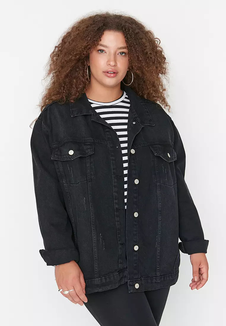 Jual Trendyol Plus Size Pocket Detailed Denim Jacket Original 2025