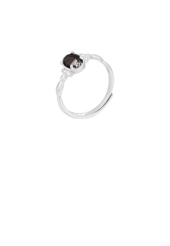 Glamorousky black 925 Sterling Silver Simple Temperament Geometric Oval Black Cubic Zirconia Adjustable Ring D73B5AC6AB6F18GS_1