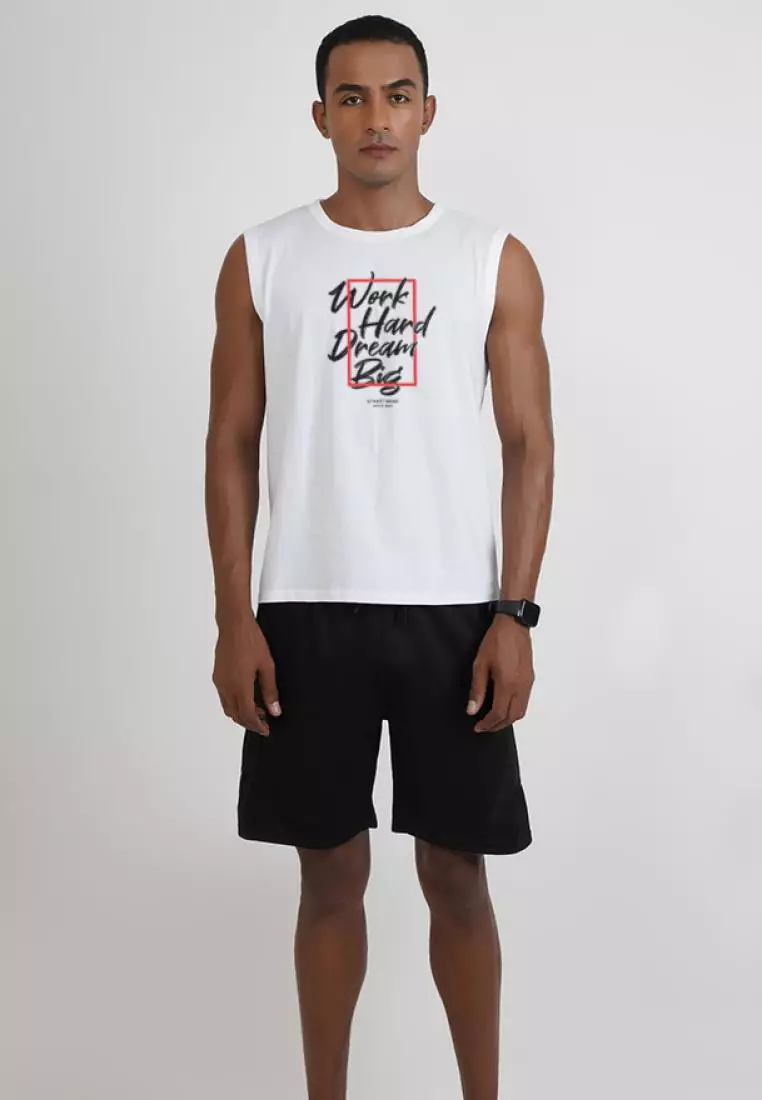 Work Hard Dream 大号白色棉质无袖健身/训练背心