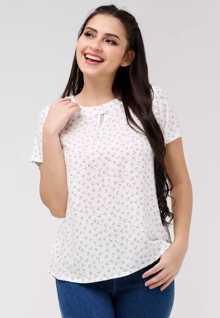 Woven Printed Rayon Short Sleeves Blouse