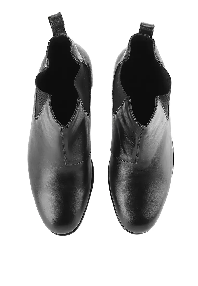 Draco Sepatu Ankle Boots Kulit Asli Formal Kantor Pria Cow Leather Double side Elastic - Black