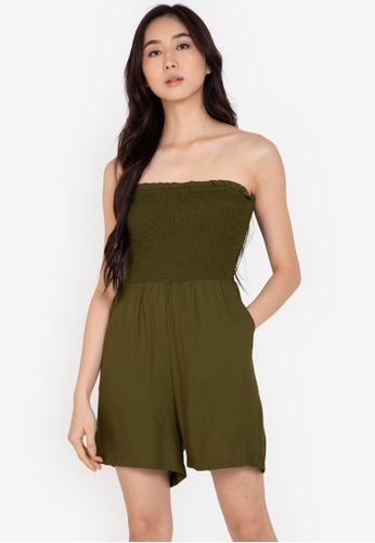 ZALORA BASICS green Ruched Bustier Playsuit 07531AAC3D3033GS_1
