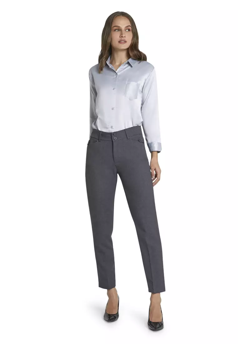 Winnie Celana Import Design Classic Long Pants Bawahan Wanita Formal - Abu