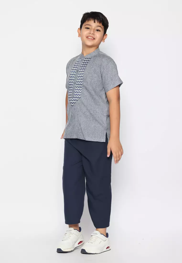 Baju Koko Anak Laki Bordir Ultra Navy Setelan - FOREVER