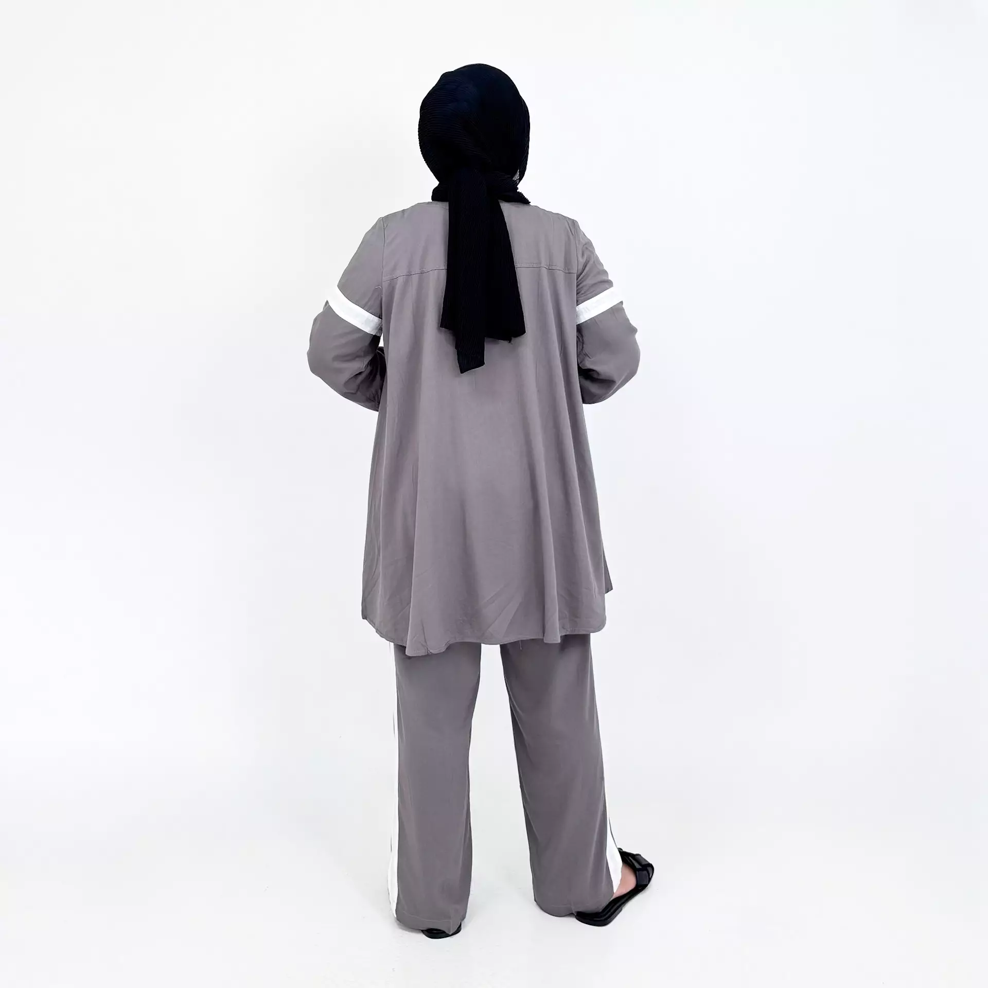 Piyama Cotton Ica [ABU MUDA] SIZE L-XL Baju Tidur Long Sleeve Long Pants Sleepwear