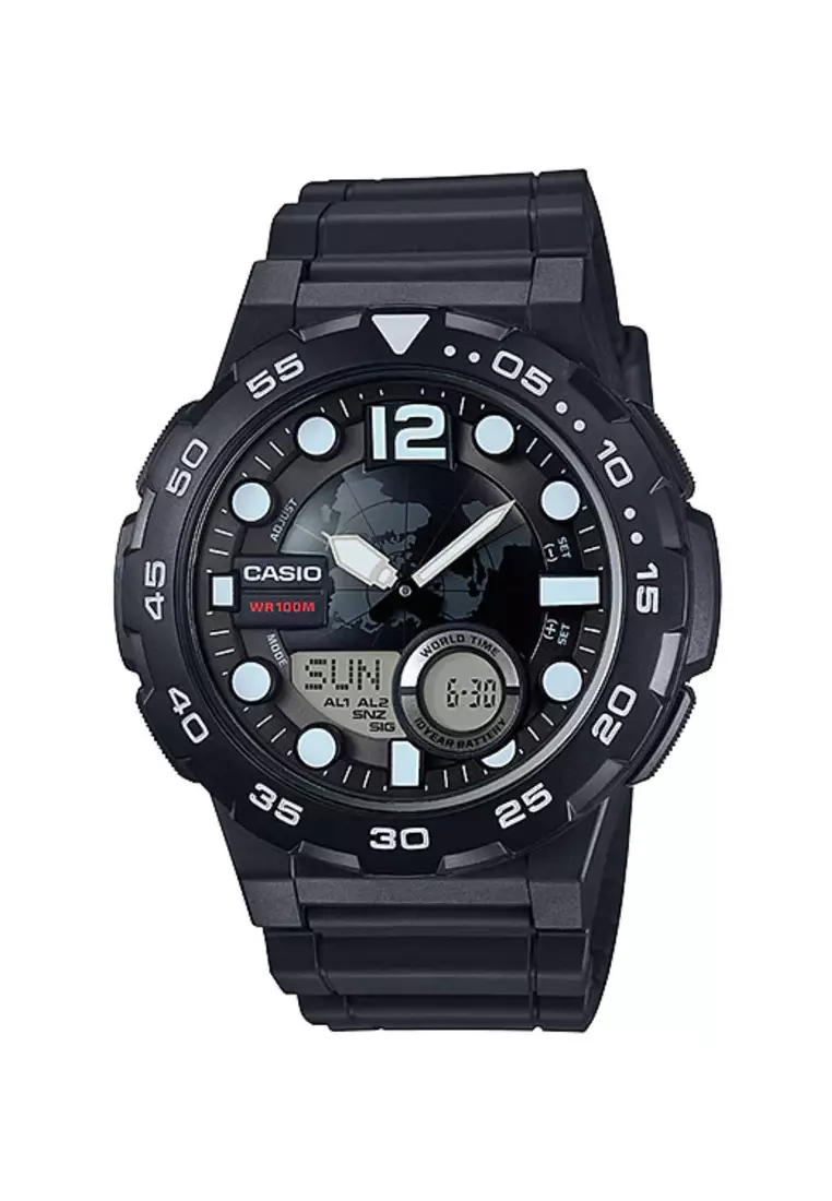 Men Analog-Digital Watch AEQ-100W-1AV Black Resin Strap