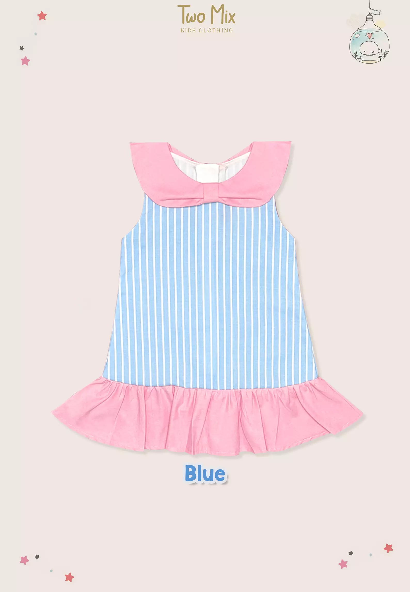 Two Mix - Outfit Baju Rania Dress Anak Perempuan Cantik Katun 1-8 Tahun 4405 Blue