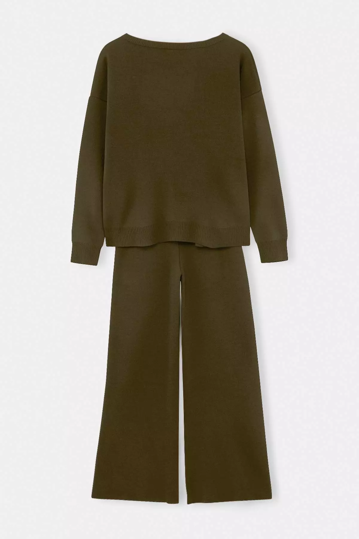 Khaki Boat Neck Sweater-Pants Knitwear Bottom - Top Set Twoaw26Au00043