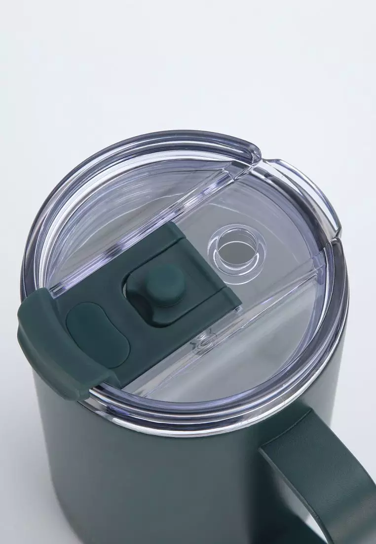 Crossing Neo Insulated S/S Leakproof Ceramic Mug W Handle And Lid 400ml - Squash (Dark Green)