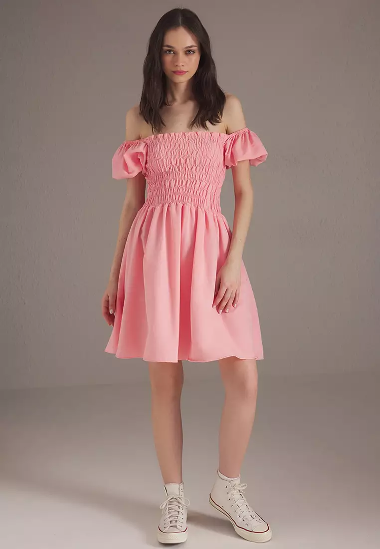 Pink Plain Mini Woven Dress TWOSS25EL00670