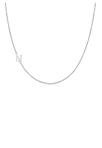Moody Mood silver .925 Sterling Silver Sideway Letter N Necklace (18k white gold plating) 6B34AAC1350917GS_1
